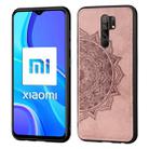 For Xiaomi Redmi 9 Mandala Embossed Cloth Cover PC + TPU Mobile Phone Case with Magnetic Function and Hand Strap(Rose Gold) - 1