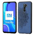 For Xiaomi Redmi 9 Mandala Embossed Cloth Cover PC + TPU Mobile Phone Case with Magnetic Function and Hand Strap(Blue) - 1