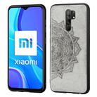 For Xiaomi Redmi 9 Mandala Embossed Cloth Cover PC + TPU Mobile Phone Case with Magnetic Function and Hand Strap(Gray) - 1