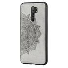 For Xiaomi Redmi 9 Mandala Embossed Cloth Cover PC + TPU Mobile Phone Case with Magnetic Function and Hand Strap(Gray) - 2