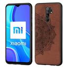 For Xiaomi Redmi 9 Mandala Embossed Cloth Cover PC + TPU Mobile Phone Case with Magnetic Function and Hand Strap(Brown) - 1