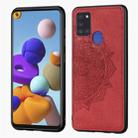 For Samsung Galaxy A21s Mandala Embossed Cloth Cover PC + TPU Mobile Phone Case with Magnetic Function and Hand Strap(Red) - 1