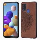 For Samsung Galaxy A21s Mandala Embossed Cloth Cover PC + TPU Mobile Phone Case with Magnetic Function and Hand Strap(Brown) - 1