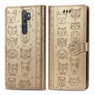 For OPPO A5 (2020) / A9 (2020) Cute Cat and Dog Embossed Horizontal Flip Leather Case with Holder & Card Slots & Wallet & Cartoon Clasp & Lanyard(Gold) - 1