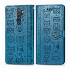 For OPPO A5 (2020) / A9 (2020) Cute Cat and Dog Embossed Horizontal Flip Leather Case with Holder & Card Slots & Wallet & Cartoon Clasp & Lanyard(Blue) - 1