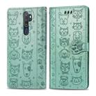 For OPPO A5 (2020) / A9 (2020) Cute Cat and Dog Embossed Horizontal Flip Leather Case with Holder & Card Slots & Wallet & Cartoon Clasp & Lanyard(Green) - 1