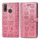 For Huawei Y8S Cute Cat and Dog Embossed Horizontal Flip Leather Case with Holder & Card Slots & Wallet & Cartoon Clasp & Lanyard(Pink) - 1