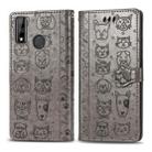 For Huawei Y8S Cute Cat and Dog Embossed Horizontal Flip Leather Case with Holder & Card Slots & Wallet & Cartoon Clasp & Lanyard(Gray) - 1