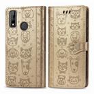 For Huawei Y8S Cute Cat and Dog Embossed Horizontal Flip Leather Case with Holder & Card Slots & Wallet & Cartoon Clasp & Lanyard(Gold) - 1