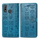 For Huawei Y8S Cute Cat and Dog Embossed Horizontal Flip Leather Case with Holder & Card Slots & Wallet & Cartoon Clasp & Lanyard(Blue) - 1