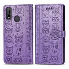 For Huawei Y8S Cute Cat and Dog Embossed Horizontal Flip Leather Case with Holder & Card Slots & Wallet & Cartoon Clasp & Lanyard(Purple) - 1