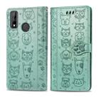For Huawei Y8S Cute Cat and Dog Embossed Horizontal Flip Leather Case with Holder & Card Slots & Wallet & Cartoon Clasp & Lanyard(Green) - 1