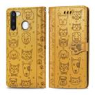For Samsung Galaxy A21 Cute Cat and Dog Embossed Horizontal Flip Leather Case with Holder & Card Slots & Wallet & Cartoon Clasp & Lanyard(Yellow) - 1