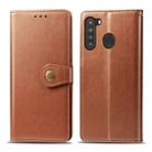 For Samsung Galaxy A21 U.S. Edition Retro Solid Color Leather Buckle Phone Case with Lanyard & Photo Frame & Card Slot & Wallet & Stand Function(Brown) - 1