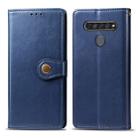 For LG K61 Retro Solid Color Leather Buckle Phone Case with Lanyard & Photo Frame & Card Slot & Wallet & Stand Function(Blue) - 1
