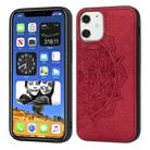 For iPhone 12 mini Mandala Embossed Cloth Cover PC + TPU Mobile Phone Case with Magnetic Function and Hand Strap(Red) - 1