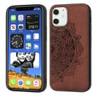 For iPhone 12 mini Mandala Embossed Cloth Cover PC + TPU Mobile Phone Case with Magnetic Function and Hand Strap(Brown) - 1