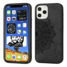 For iPhone 12 / 12 Pro Mandala Embossed Cloth Cover PC + TPU Mobile Phone Case with Magnetic Function and Hand Strap(Black) - 1