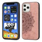 For iPhone 12 / 12 Pro Mandala Embossed Cloth Cover PC + TPU Mobile Phone Case with Magnetic Function and Hand Strap(Rose Gold) - 1