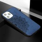 For iPhone 12 / 12 Pro Mandala Embossed Cloth Cover PC + TPU Mobile Phone Case with Magnetic Function and Hand Strap(Blue) - 3