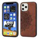 For iPhone 12 / 12 Pro Mandala Embossed Cloth Cover PC + TPU Mobile Phone Case with Magnetic Function and Hand Strap(Brown) - 1