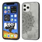 For iPhone 12 / 12 Pro Mandala Embossed Cloth Cover PC + TPU Mobile Phone Case with Magnetic Function and Hand Strap(Grey) - 1