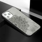 For iPhone 12 / 12 Pro Mandala Embossed Cloth Cover PC + TPU Mobile Phone Case with Magnetic Function and Hand Strap(Grey) - 3