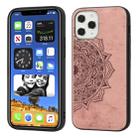 For iPhone 12 Pro Max Mandala Embossed Cloth Cover PC + TPU Mobile Phone Case with Magnetic Function and Hand Strap(Rose Gold) - 1
