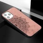 For iPhone 12 Pro Max Mandala Embossed Cloth Cover PC + TPU Mobile Phone Case with Magnetic Function and Hand Strap(Rose Gold) - 3