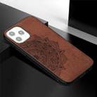 For iPhone 12 Pro Max Mandala Embossed Cloth Cover PC + TPU Mobile Phone Case with Magnetic Function and Hand Strap(Brown) - 3