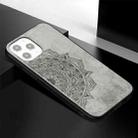 For iPhone 12 Pro Max Mandala Embossed Cloth Cover PC + TPU Mobile Phone Case with Magnetic Function and Hand Strap(Grey) - 3