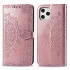 For iPhone 12 Pro Max Halfway Mandala Embossing Pattern Horizontal Flip Leather Case with Holder & Card Slots & Wallet & Lanyard(Rose Gold) - 1