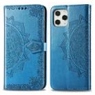 For iPhone 12 / 12 Pro Halfway Mandala Embossing Pattern Horizontal Flip Leather Case with Holder & Card Slots & Wallet & Lanyard(Blue) - 1