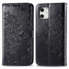 For iPhone 12 mini Halfway Mandala Embossing Pattern Horizontal Flip Leather Case with Holder & Card Slots & Wallet & Lanyard(Black) - 1