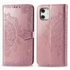 For iPhone 12 mini Halfway Mandala Embossing Pattern Horizontal Flip Leather Case with Holder & Card Slots & Wallet & Lanyard(Rose Gold) - 1