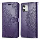 For iPhone 12 mini Halfway Mandala Embossing Pattern Horizontal Flip Leather Case with Holder & Card Slots & Wallet & Lanyard(Purple) - 1