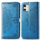 For iPhone 12 mini Halfway Mandala Embossing Pattern Horizontal Flip Leather Case with Holder & Card Slots & Wallet & Lanyard(Blue) - 1