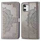 For iPhone 12 mini Halfway Mandala Embossing Pattern Horizontal Flip Leather Case with Holder & Card Slots & Wallet & Lanyard(Grey) - 1