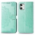 For iPhone 12 mini Halfway Mandala Embossing Pattern Horizontal Flip Leather Case with Holder & Card Slots & Wallet & Lanyard(Green) - 1