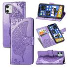 For iPhone 12 Pro Max Butterfly Love Flower Embossed Horizontal Flip Leather Case with Bracket / Card Slot / Wallet / Lanyard(Light Purple) - 1