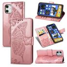 For iPhone 12 / 12 Pro Butterfly Love Flower Embossed Horizontal Flip Leather Case with Bracket / Card Slot / Wallet / Lanyard(Rose Gold) - 1