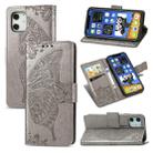 For iPhone 12 / 12 Pro Butterfly Love Flower Embossed Horizontal Flip Leather Case with Bracket / Card Slot / Wallet / Lanyard(Gray) - 1