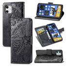 For iPhone 12 mini Butterfly Love Flower Embossed Horizontal Flip Leather Case with Bracket / Card Slot / Wallet / Lanyard(Black) - 1