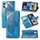 For iPhone 12 mini Butterfly Love Flower Embossed Horizontal Flip Leather Case with Bracket / Card Slot / Wallet / Lanyard(Blue) - 1