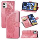 For iPhone 12 mini Butterfly Love Flower Embossed Horizontal Flip Leather Case with Bracket / Card Slot / Wallet / Lanyard(Pink) - 1
