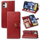 For iPhone 12 / 12 Pro Retro Solid Color Leather Buckle Phone Case with Lanyard & Photo Frame & Card Slot & Wallet & Stand Function(Red) - 1