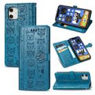 For iPhone 12 Pro Max Cute Cat and Dog Embossed Horizontal Flip Leather Case with Holder & Card Slots & Wallet & Lanyard(Blue) - 1