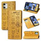 For iPhone 12 / 12 Pro Cute Cat and Dog Embossed Horizontal Flip Leather Case with Holder & Card Slots & Wallet & Lanyard(Yellow) - 1
