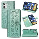 For iPhone 12 mini Cute Cat and Dog Embossed Horizontal Flip Leather Case with Holder & Card Slots & Wallet & Lanyard(Green) - 1