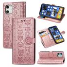 For iPhone 12 mini Cute Cat and Dog Embossed Horizontal Flip Leather Case with Holder & Card Slots & Wallet & Lanyard(Rose Gold) - 1